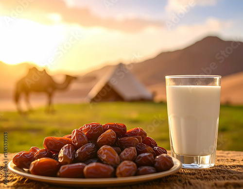 Dates and Milk at Sunset in the Desert
