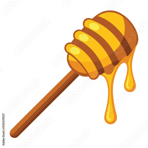 Honey dipper illustration showing delicious golden honey dripping isolated on white background for design. honey, dipper, honey dipper, golden, yellow.