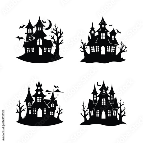 Haunted house vector silhouette budndle set