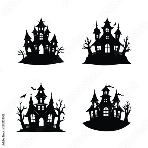 Haunted house vector silhouette budndle set