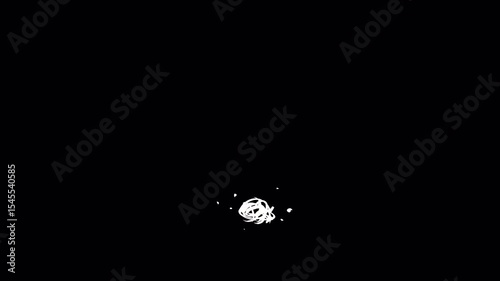Smoke bursts in all directions on black screen. Cartoon FX of blast, wind, or fall in 4K with alpha. Spreading vapor in 2D style for cinematic scenes.