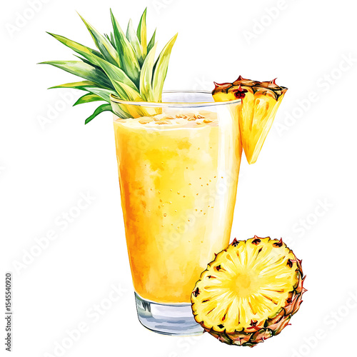 Pineapple Cocktail in a Glass with Fresh Pineapple Slices