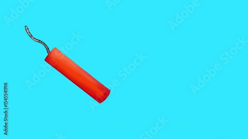 Burning fuse of cartoon dynamite explodes on blue screen. Looping 2D video transition in 4K with alpha. Classic comic-style bomb effect for fun edits.