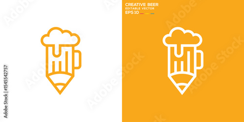 Creative beer logo. Pencil, drink, education,. Vector icon symbol template EPS 10.