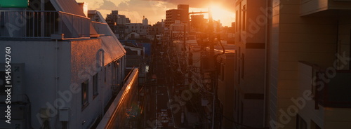 Sunset over Tokyo quite neighborhood with epic clouds and view