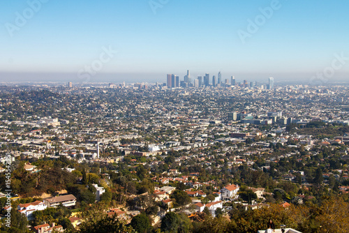 Downtown and the city from Griffith Park bservatory hills and landscape, Los Angeles, CA, United States