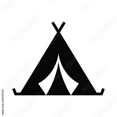 A simple black silhouette of a teepee tent, iconic symbol of camping and outdoor adventures.