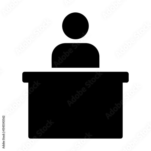 Reception desk person behind counter icon with transparent background symbolizing customer service and front desk assistance
