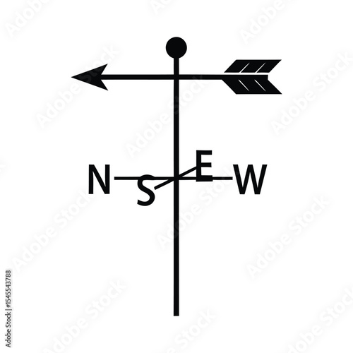 A simple black and white illustration of a weather vane pointing west.