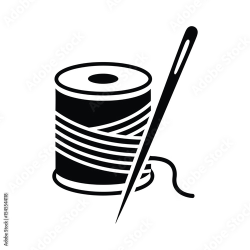 Silhouette of a spool of thread and needle, for crafting or sewing.