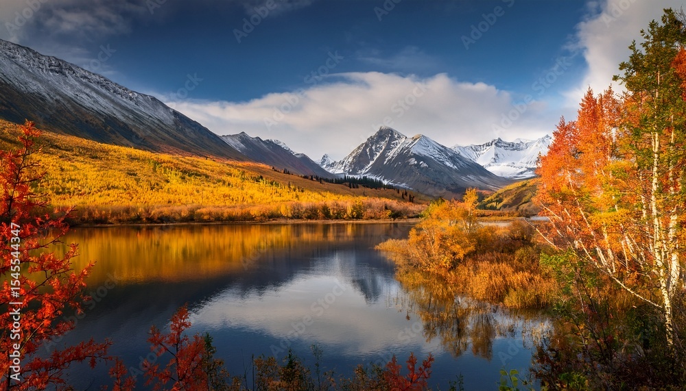 Fototapeta premium fall colors in willow lake alaska