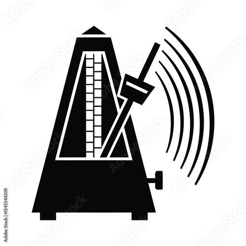 A black and white illustration of a tuning fork instrument, showing sound waves emanating from it.