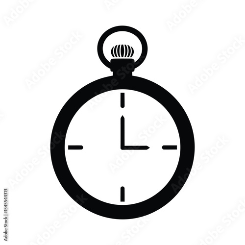 Simple black silhouette of a pocket watch, showing time.