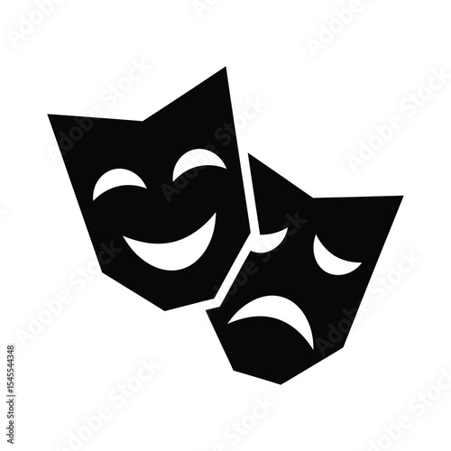 A happy and sad theatrical mask icon, representing duality and performance.