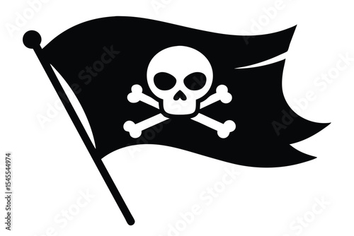 Pirate Flag with Skull and Crossbones in Black and White