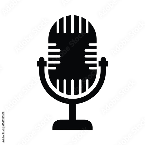 A simple, black and white illustration of a vintage microphone.
