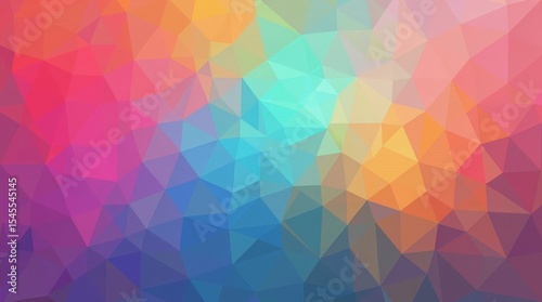 A vibrant polygons background with rainbow gradients, playful geometric shapes, and a lively aesthetic, ideal for creative marketing