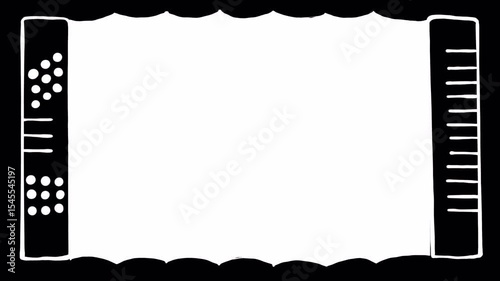 Cartoon white accordion plays music on black screen. Hand-drawn silhouette animation in 4K with alpha. Musical video transition with folk vibes.