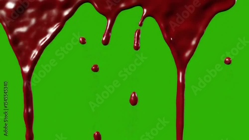 Dripping Red Liquid on Green Screen: Abstract Blood Effect for Visual Compositing