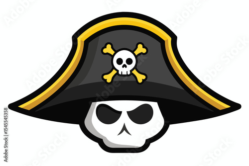 Cartoon Pirate Skull with Hat and Crossbones on a White Background