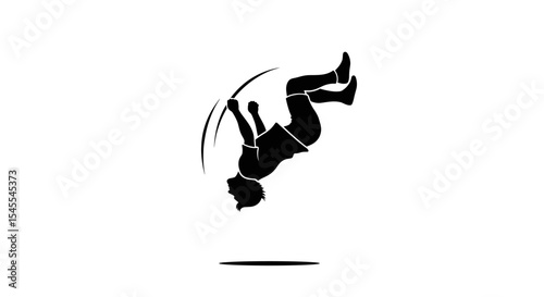 Silhouette of a Person Performing a Backflip in Mid-Air Isolated on White Background
