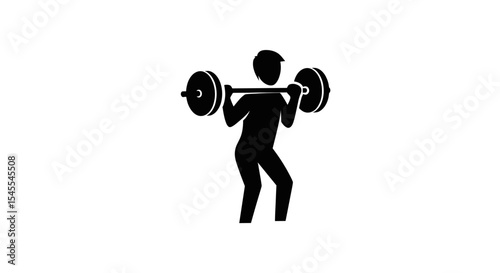 Silhouette of a Weightlifter in Action Lifting a Heavy Barbell Isolated on White Background