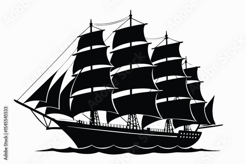 Silhouette of a majestic tall ship sailing on the ocean waves