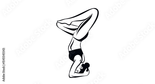 Woman Performing Yoga Pose in Upside Down Balance with Contorted Legs Showcasing Strength Isolated on White Background