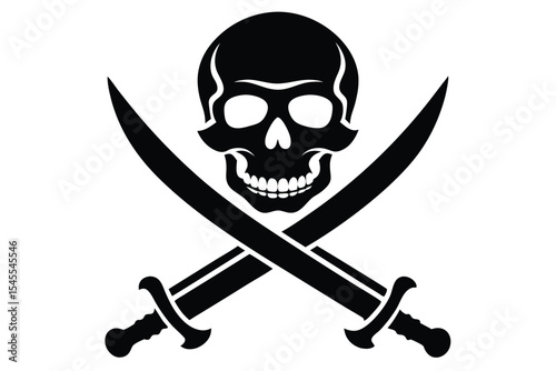 Black and White Pirate Skull and Cross Swords Illustration Graphic