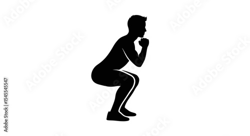 Silhouette of a Person Performing a Squat Exercise Emphasizing Strength and Fitness Training Isolated on White Background