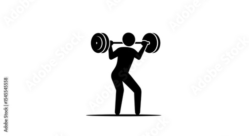 Silhouette of a Weightlifter Performing Clean and Jerk Action with Barbell Isolated on White Background