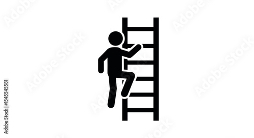 Silhouette of a Person Climbing a Ladder Symbolizing Growth and Ambition Isolated on White Background