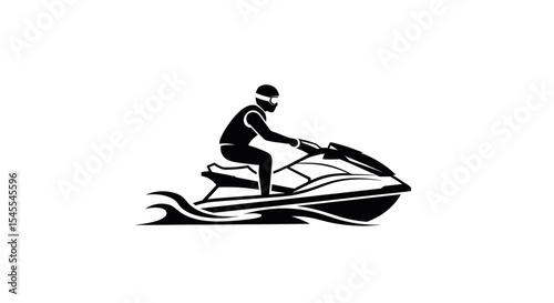 Person Riding Jet Ski Across Calm Waters, Exhibiting Adventure and Speed Isolated on White Background