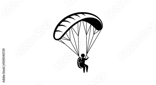 Illustration of a Parachutist Descending with a Parachute Against a Clear Background Isolated on White Background