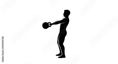 Silhouette of an Athletic Person Performing Kettlebell Swing Exercise Isolated on White Background