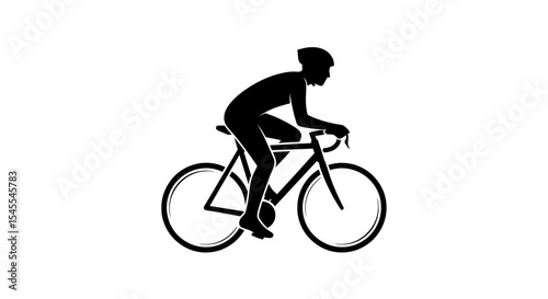 Silhouette of a Cyclist Riding a Bicycle in Motion Isolated on White Background