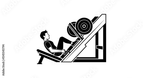 Man Engaged in Leg Press Workout with Weights in a Gym Environment Isolated on White Background