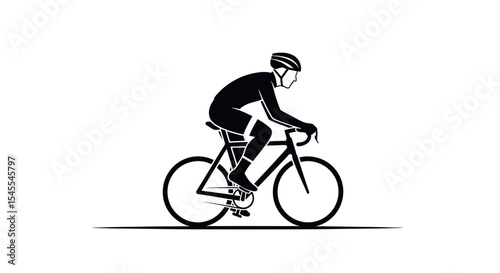 Silhouette of a Cyclist Pedaling Swiftly in Action Isolated on White Background