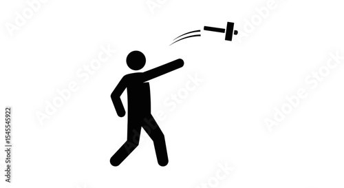 Silhouette of a Person Throwing a Paper Airplane Depicting Motion and Creativity Isolated on White Background