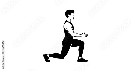 Animated Figure Demonstrating a Lunging Exercise for Fitness and Motion Isolated on White Background