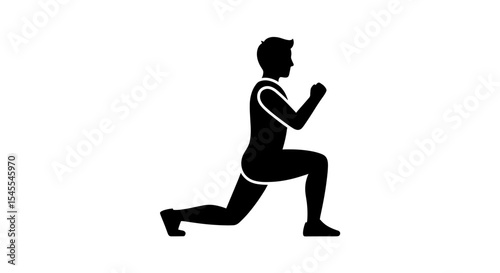 Silhouette of a Man Performing a Lunging Exercise Showcasing Strength and Fitness Isolated on White Background