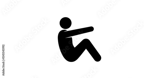 Silhouette of a Person Performing a Sit-up Exercise Isolated on White Background