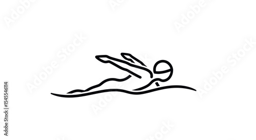 Illustration of a Swimmer Executing a Freestyle Stroke and Gliding Through Water Isolated on White Background