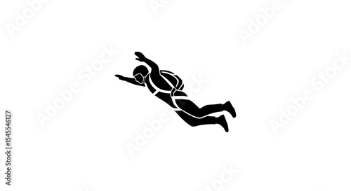 Silhouette of a Person in Free Fall With Arms and Legs Extended Isolated on White Background