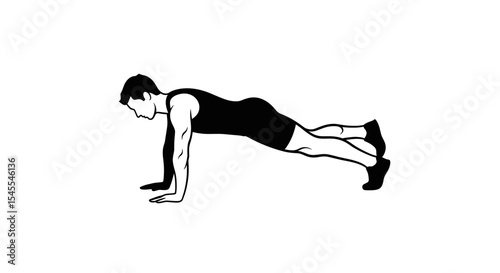 Man Performing Push-Up Exercise with Focused Posture Isolated on White Background
