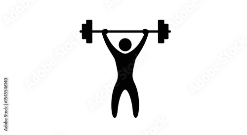 Silhouette of a Strong Individual Lifting a Barbell Overhead Signifying Strength and Power Isolated on White Background