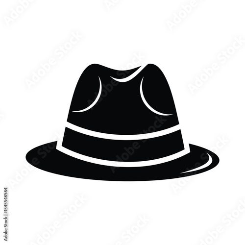 A classic fedora hat, black silhouette, simple design, stylish headwear.