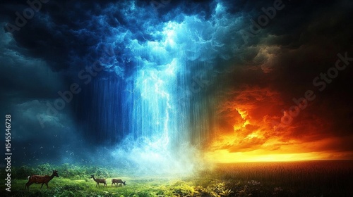 Dramatic Landscape With Storm And Fire