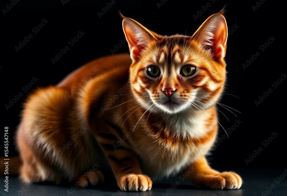 Obraz premium Striking ginger tabby cat, dramatic side lighting, dark backdrop, side lighting, light