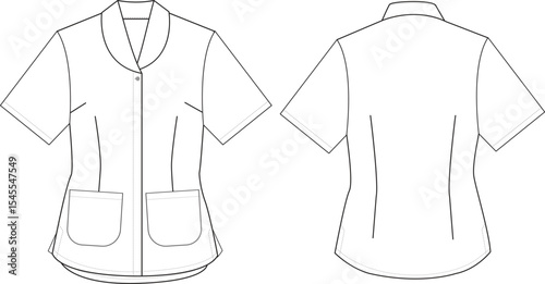 Women's Shirt Front and Back Illustration, Short Sleeve Shirt with Pockets and Zipper